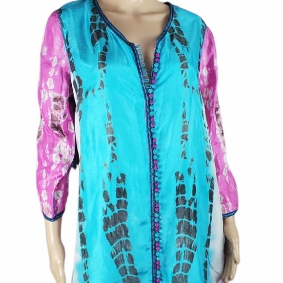 Soft Surroundings Curacao Tie Dye 100% Silk Tunic Top - Picture 2 of 6